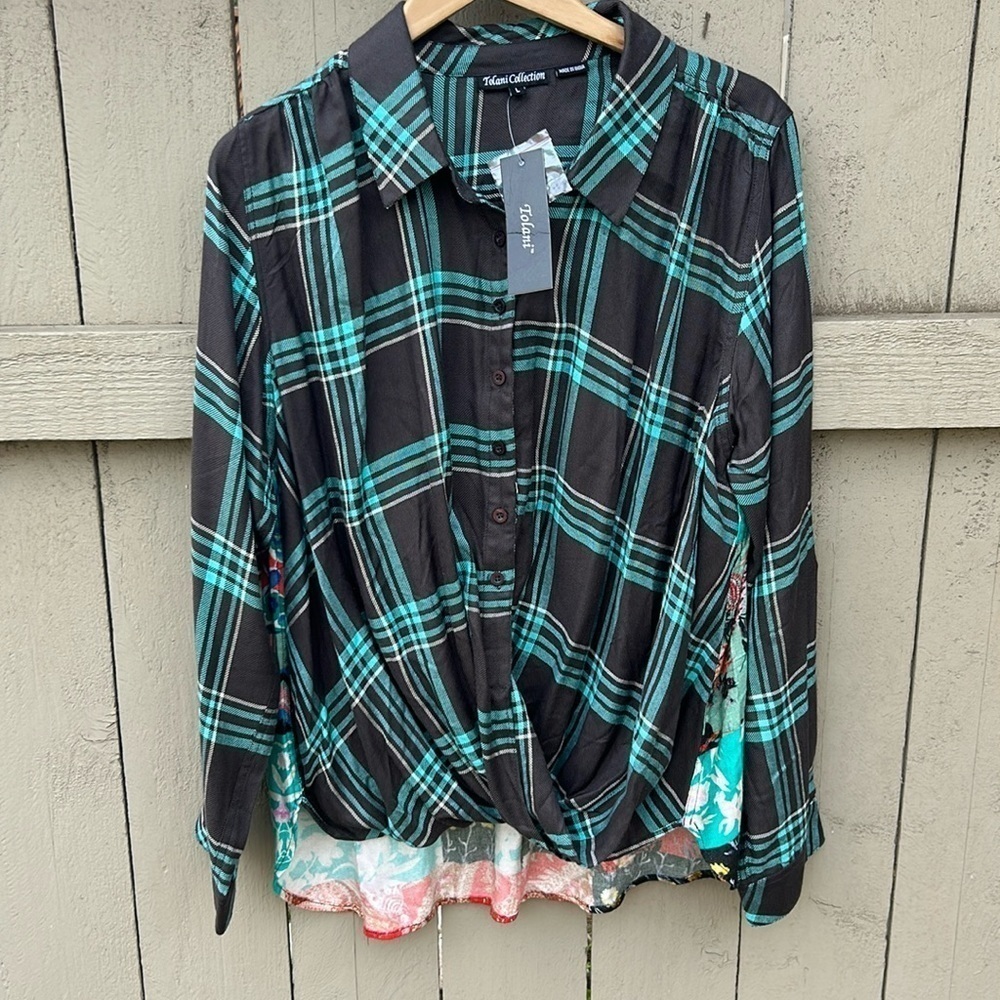 Tolani Tops | Tolani Ivanna Wrap Top in Brown/Blue Revolve Floral NWT Boho Large